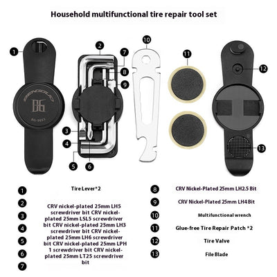Kit de Herramientas Multiusos para Bicicleta con Llave Ajustable y Reparador de Llantas - Image 3