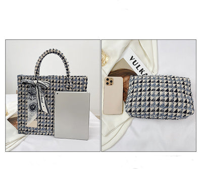 Bolso Tote Texturizado a Cuadros de Gran Capacidad para Viajeros - Image 13