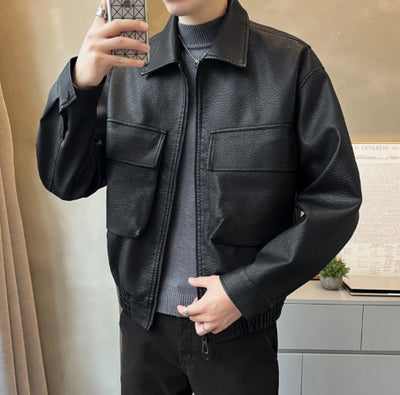 Chaqueta de Cuero PU Estilo Americano para Hombre con Cierre Doble - Image 13