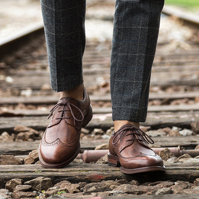 Zapatos Derby Vintage de Cuero para Hombre Carved - Image 8