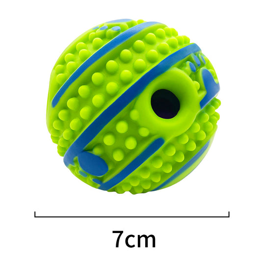 Yellow and green textured dog toy ball with food leakage holes, measuring 10cm in diameter. - Image 38