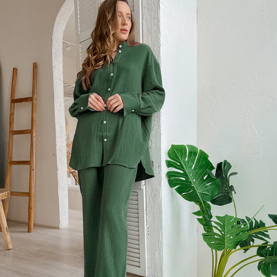 Traje Ejecutivo de Doble Capa en Crepe con Pantalón Suelto de Manga Larga - Image 8