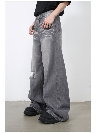 Jeans Rectos Holgados Rotos Estilo Retro Americano para Hombre - Image 9