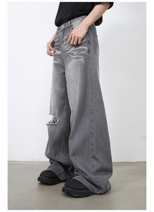 Jeans Rectos Holgados Rotos Estilo Retro Americano para Hombre - Image 9