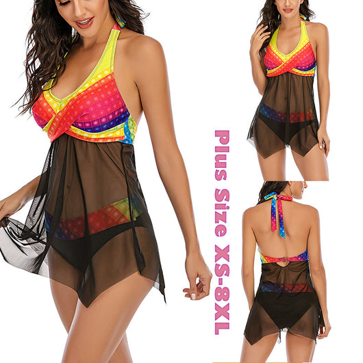 Bikini Talla Grande Estilo Europeo con Falda Triangular Dividida - Image 15