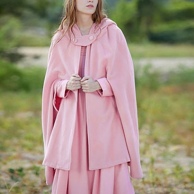 Poncho Capa de Lana con Capucha y Botones Oversized para Mujer - Image 19