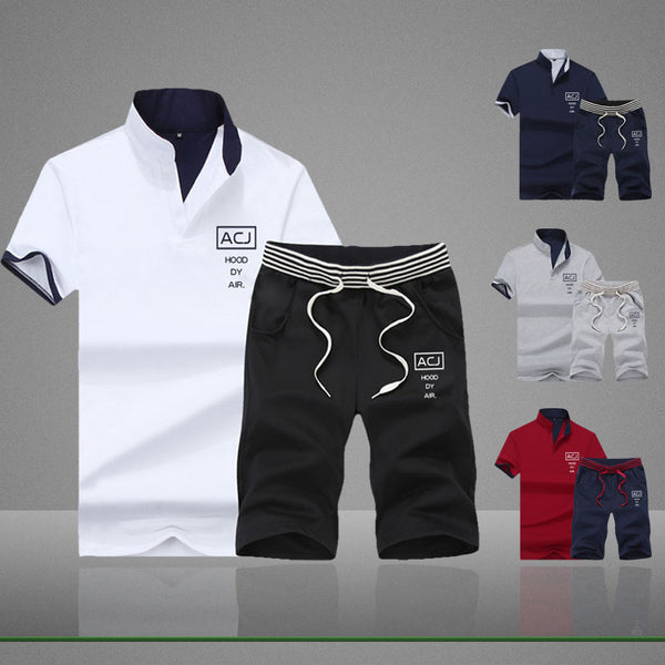 Conjunto Deportivo Casual para Hombre - Camiseta Cuello Mao Manga Corta