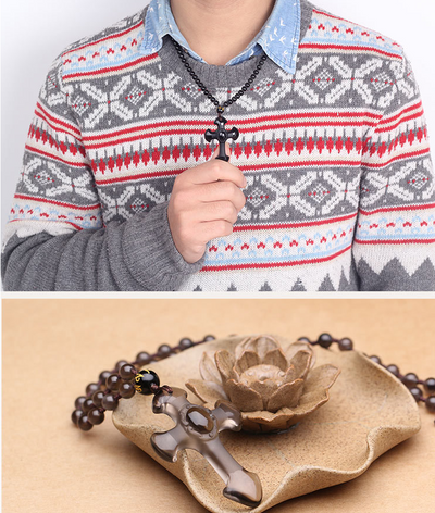 Dije Cruz Jesús Obsidiana Natural - Collar de Pareja Cristiano - Image 3