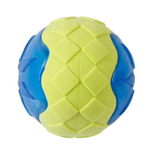 Yellow and green textured dog toy ball made from TPR, designed for chewing and interactive play. - Image 8