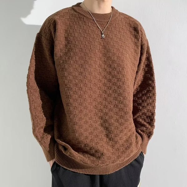 Suéter Jacquard a Cuadros Premium para Hombre - Tejido Holgado Primavera Otoño