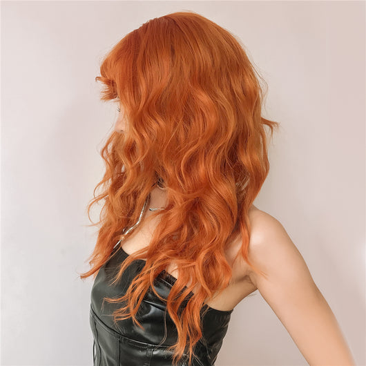 Peluca Rizada Larga Color Naranja con Flequillo - Image 6