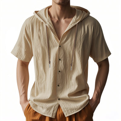 Camisa Suelta con Capucha y Manga Corta para Hombre - Image 35