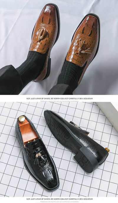Zapatos de Cuero para Hombre Estilo Coreano con Patrón Cocodrilo y Borlas - Image 12