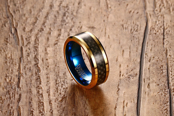 Anillo de Acero Tungsteno con Fibra de Carbono 8MM