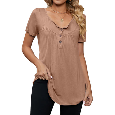 Blusa Suelta con Pliegues y Botones - Camiseta Manga Corta Mujer - Image 12