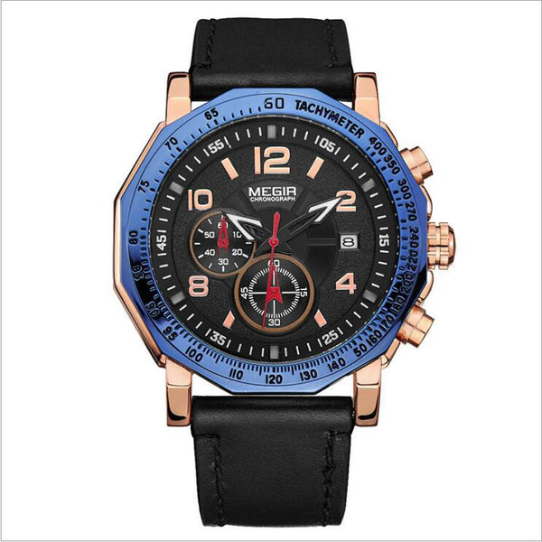 Reloj Deportivo Cronógrafo de Cuero para Hombre - Resistente al Agua
