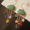 Natural Stone Cloud Pendant Shape Long Fringe Earrings Cyan