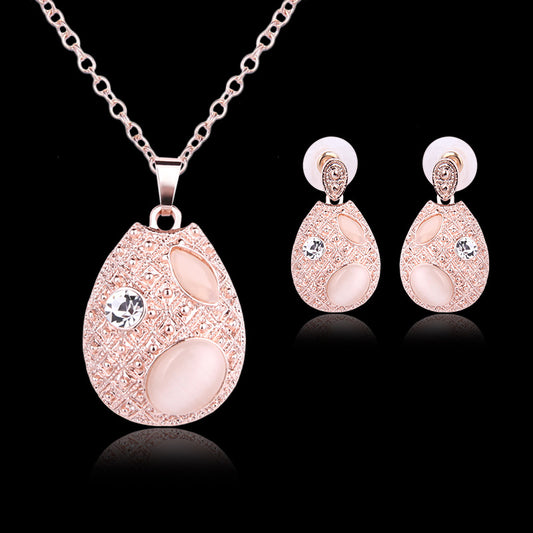 Conjunto de Collar y Aretes Ovalados de Ópalo - Joyería de Dos Piezas
