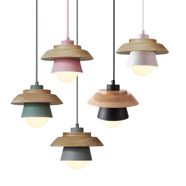 Lámpara Colgante Minimalista de Madera y Aleación Estilo Japonés
