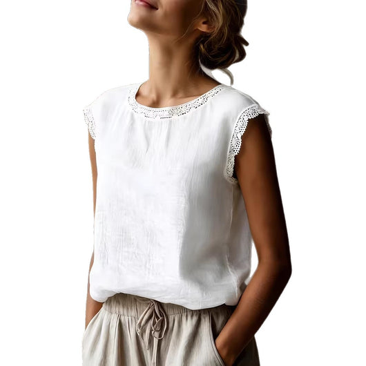 Blusa Suelta de Lino y Algodón sin Mangas con Encaje - Image 5