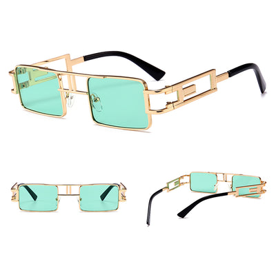 Gafas de Sol Rectangulares Steampunk Metal - Marco Dorado, Negro y Rojo