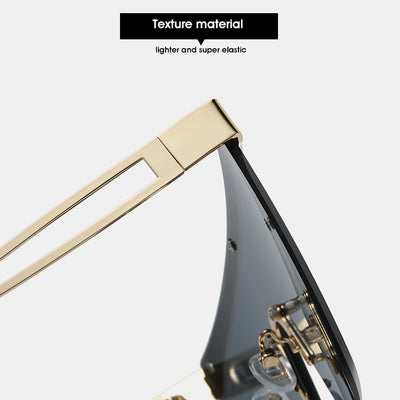 Gold frame square sunglasses with a one-piece gradient blue lens and black temple tips. - Image 27