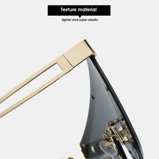Gold frame square sunglasses with a one-piece gradient blue lens and black temple tips. - Image 27