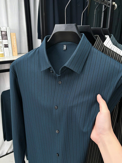 Camisa de Rayas Verticales para Hombre - Primavera y Otoño - Image 15