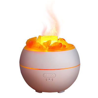 White spherical aromatherapy machine with glowing salt stones and a simulated flame effect on a white background. - Image 8