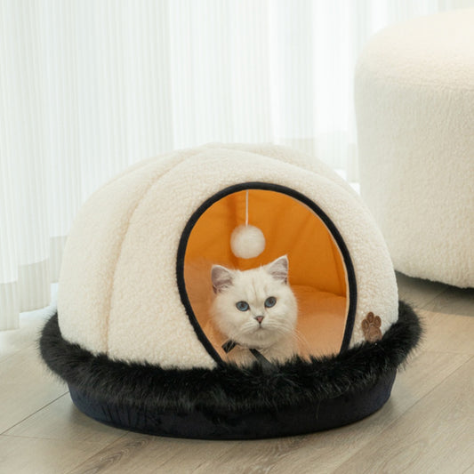 Cama Semicubierta para Gatos con Lana de Cordero - Calidez Invernal