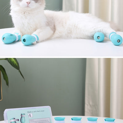 Four teal rubber cat paw covers with white hook-and-loop straps and paw print details, designed for anti-scratch protection. - Image 20