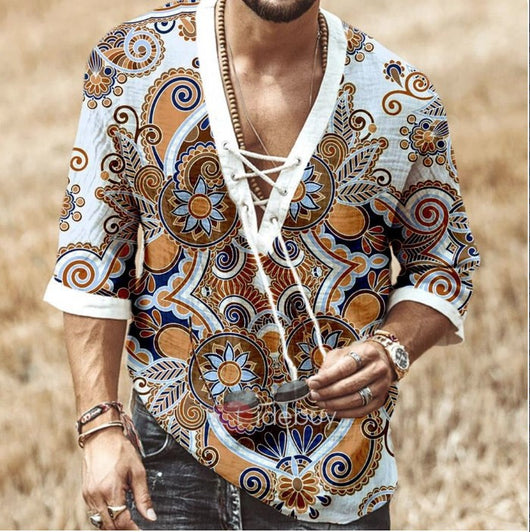 Playera Estampada con Encaje de Manga Media para Hombre - Image 4