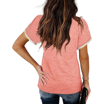Blusa de Algodón con Escote V y Mangas Pétalo - Corte Holgado y Encaje - Image 10