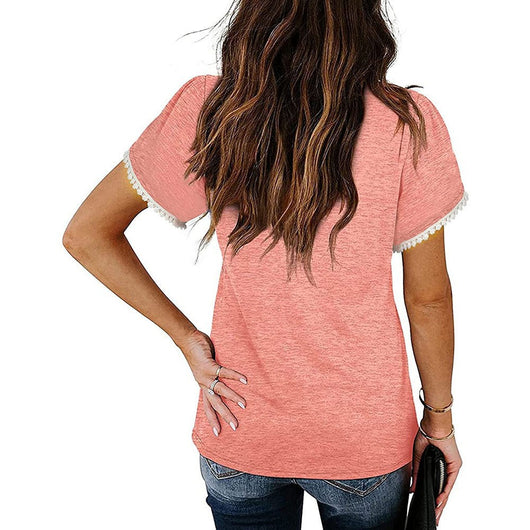 Blusa de Algodón con Escote V y Mangas Pétalo - Corte Holgado y Encaje - Image 10