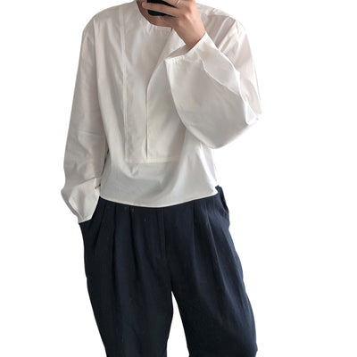 Blusa Suelta de Cuello Redondo con Mangas Linterna - Blanco para Mujer - Image 6