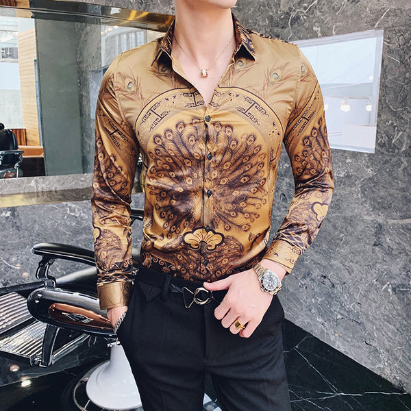 Camisa Slim Coreana de Manga Larga