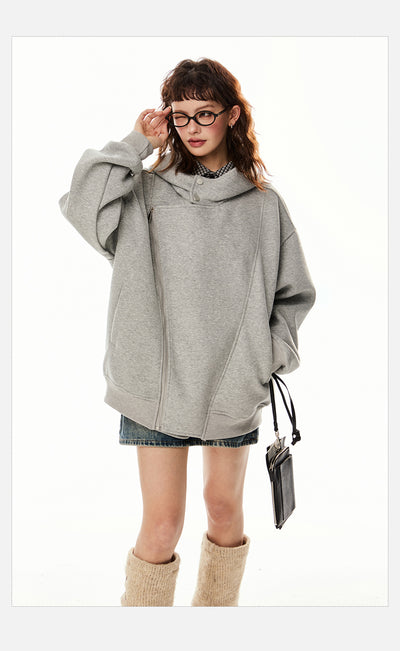 Sudadera Cardigan Irregular con Doble Cierre - Estilo Retro Casual para Mujer - Image 11