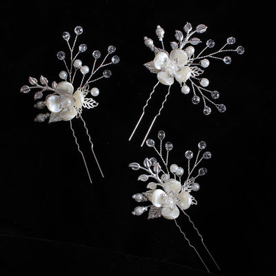 Tocado Nupcial Coreano con Perlas, Flores y Hojas - Image 6