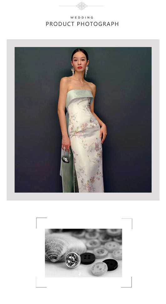 Vestido Cheongsam Escote Tubo Estilo Chino para Novia - Image 15