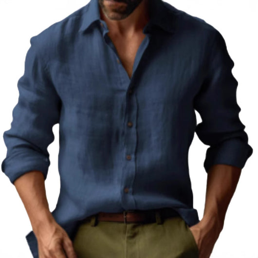 Camisa Clásica de Manga Larga para Hombre - Colores Sólidos Europeos
