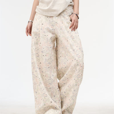 Pantalones Vaqueros Anchos Retro Americano Blanco con Estampado Graffiti para Mujer