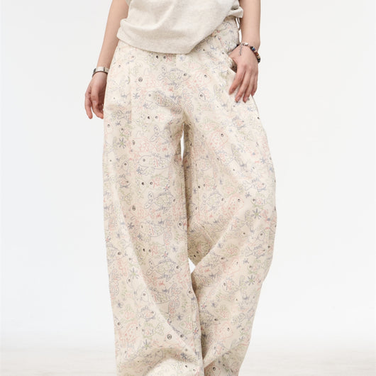 Pantalones Vaqueros Anchos Retro Americano Blanco con Estampado Graffiti para Mujer