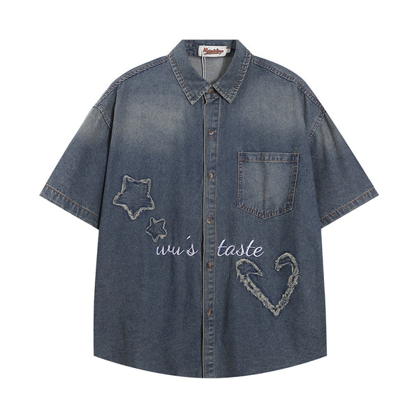 Camisa Denim Punk de Manga Corta para Hombre - Image 3