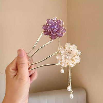 Peineta Retro Flor Peonía con Borla en U para Mujer - Image 4