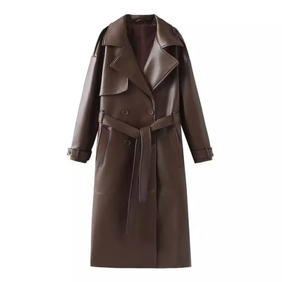 Abrigo de Cuero Extendido Diseño Francés Minimalista - Casual y Versátil - Image 3