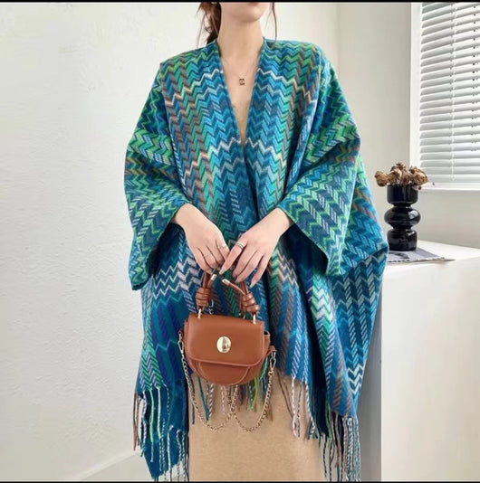 Rebozo Étnico Grueso con Borlas para Viajes y Clima Frío - Image 6