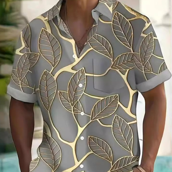 Camisa Estampada para Hombre con Cuello Solapa de Manga Corta