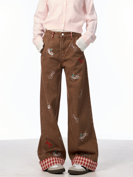 Jeans de Pierna Ancha Cintura Alta con Bordado de Moño Vintage - Image 19