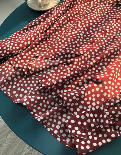 Camisa Vintage Burdeos con Lunares en Seda - Cuello Solapa Manga Larga - Image 23