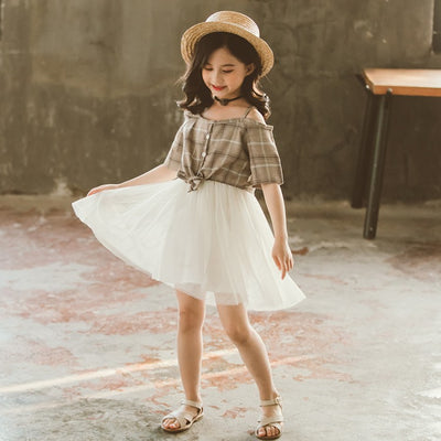 Vestido Princesa Estilo Occidental con Tirantes y Cuadros para Niñas - Image 8